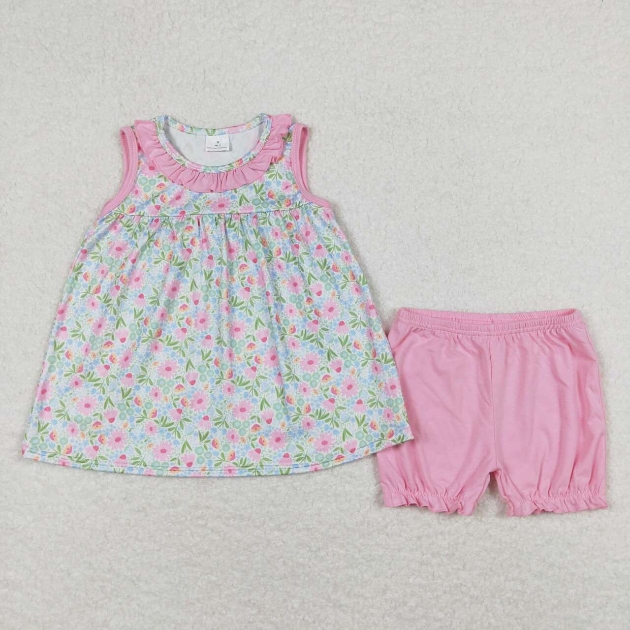 GSSO0825 Flowers Tunic Top Pink Shorts Girls Summer Clothes Set