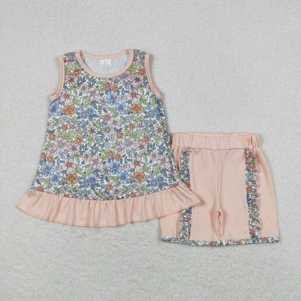 GSSO0830 Flowers Top Pink Shorts Girls Summer Clothes Set