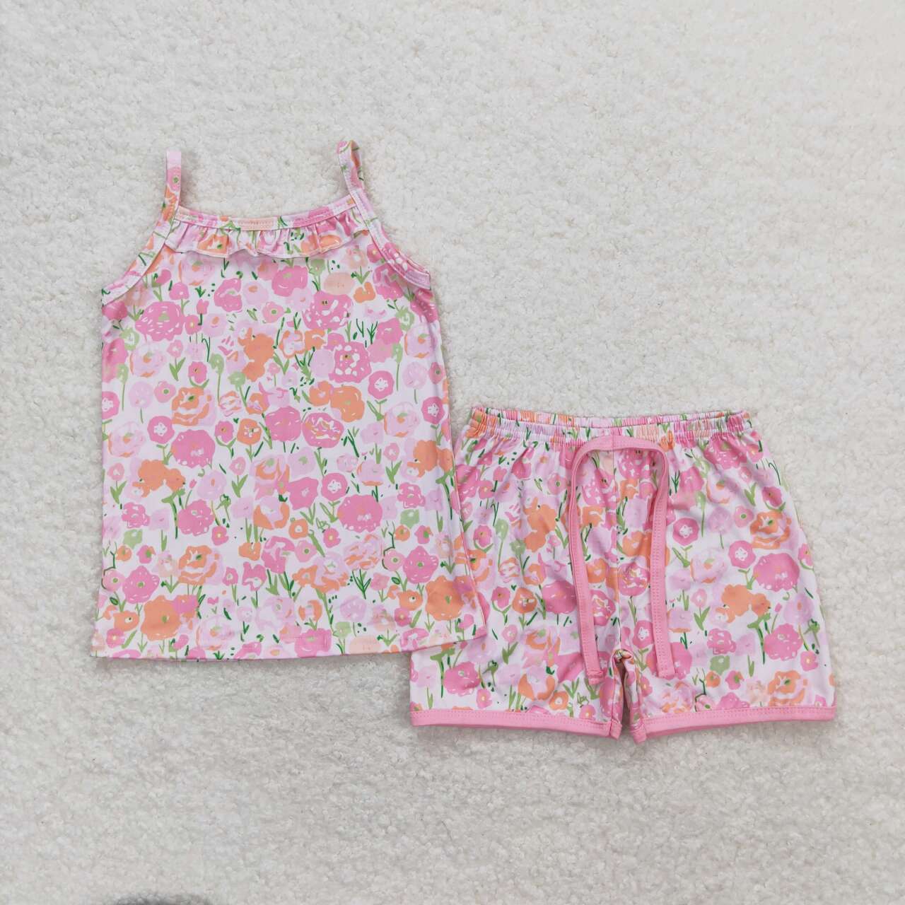 GSSO0868  Flowers Print Girls Summer Clothes Set