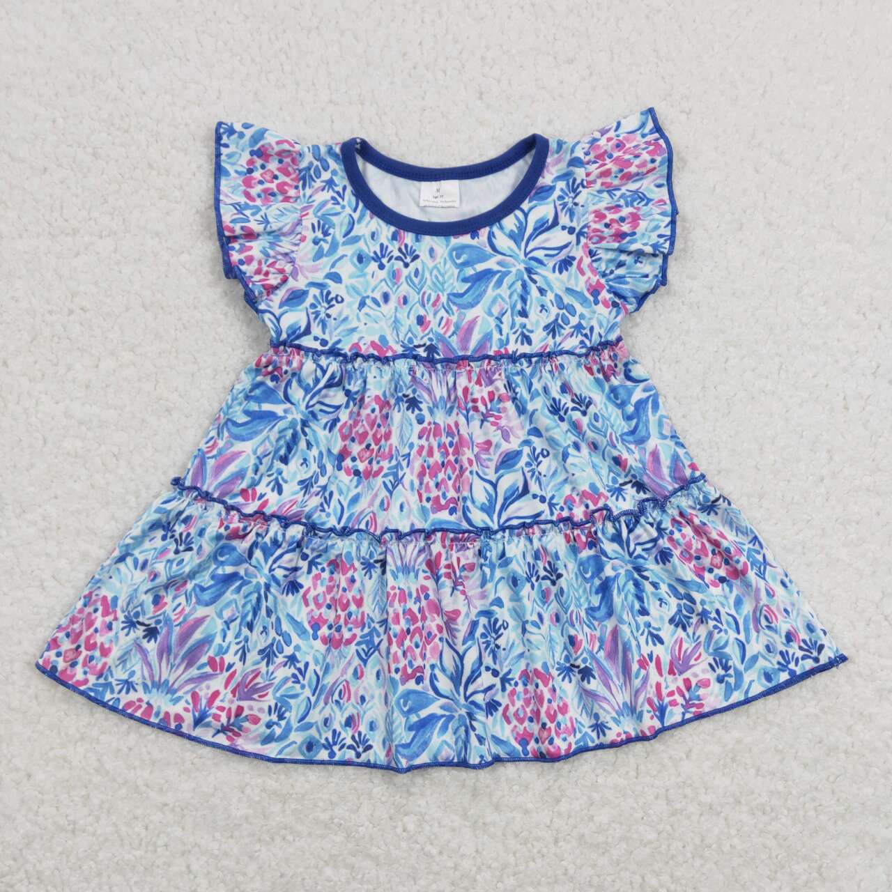 GSPO1499 Blue Flowers Top Blue Sequin Shorts Girls Summer Clothes Sets