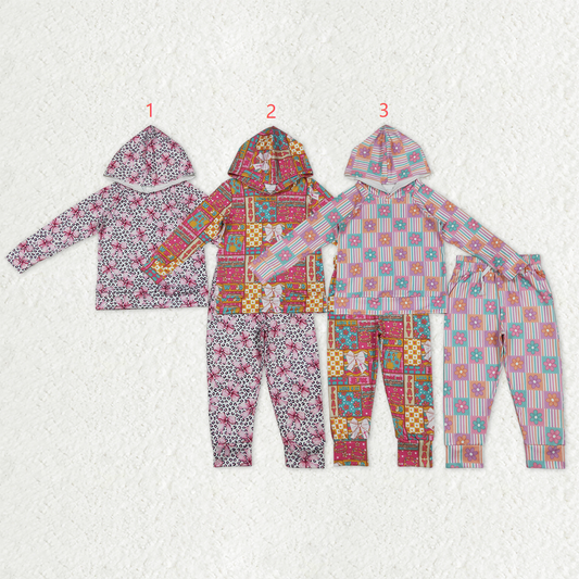 Flowers Print Hoodie Top Pockets Pants Girls Spring Clothes Sisters Wear