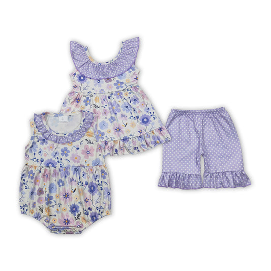 Flowers Purple Print Sisters Summer Matching Clothes
