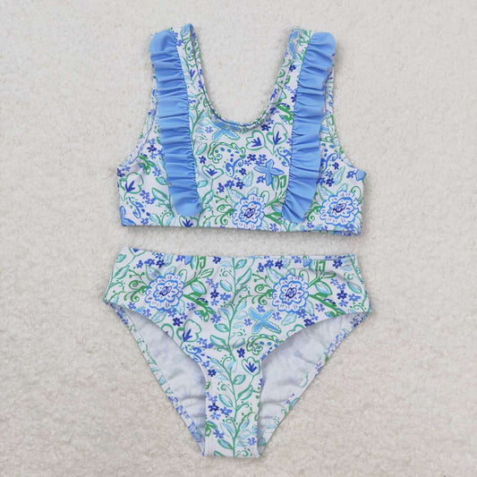 S0279 Flowers Print Girls 2 Pieces Swimsuits