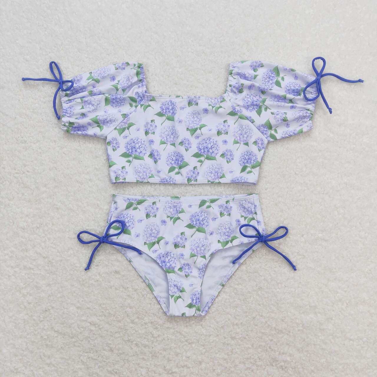 S0330 Purple Flowers Print Girls 2 Pieces Swimsuits