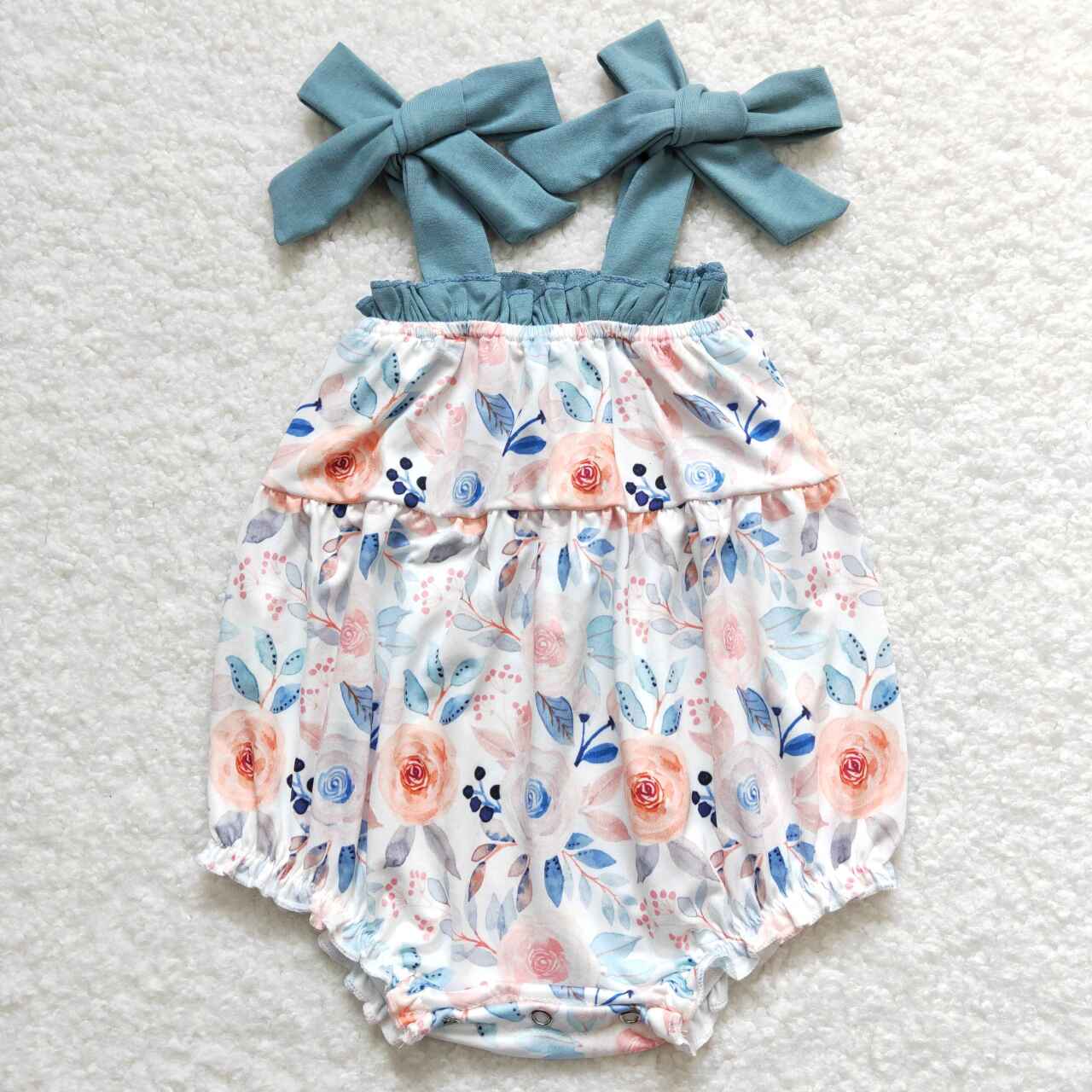 SR0907 Flowers Print Baby Girls Summer Strap Romper