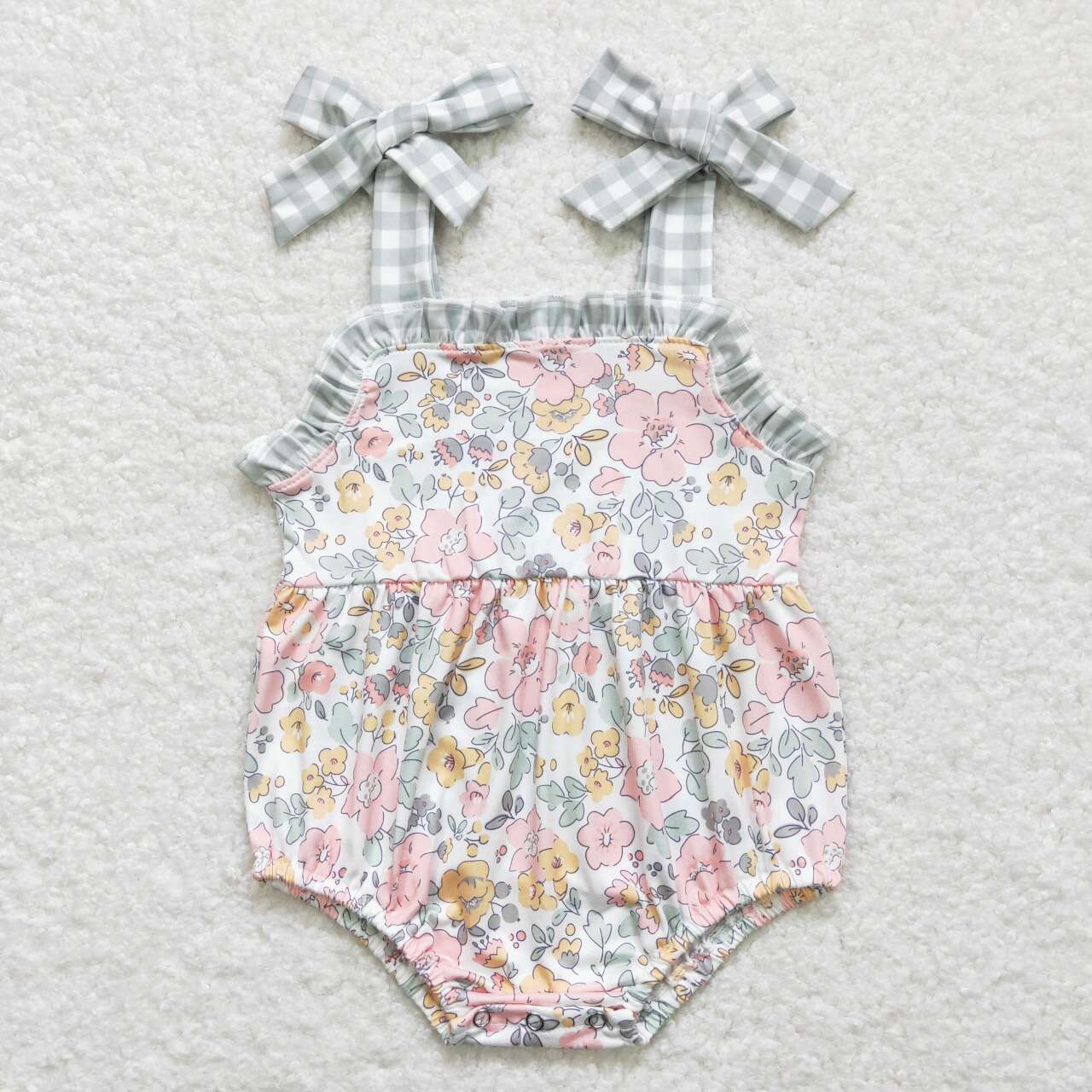 SR0921 Pink Flowers Print Baby Girls Summer Strap Romper