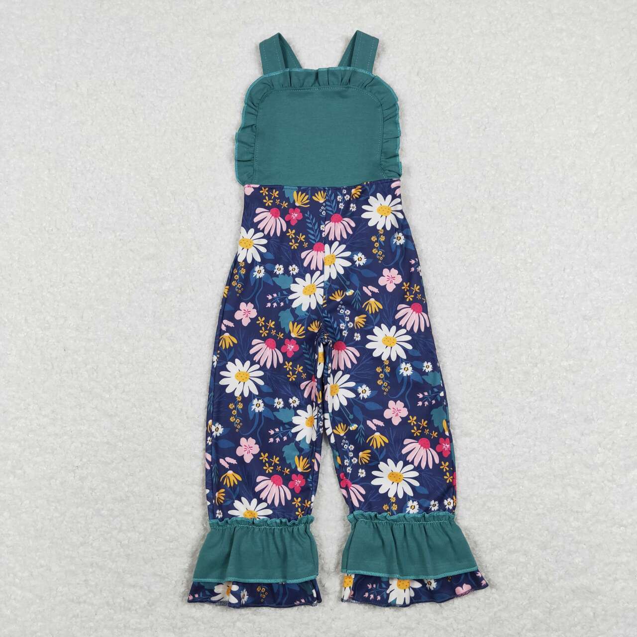 SR0964 Navy Flowers Print Baby Girls Jumpsuits