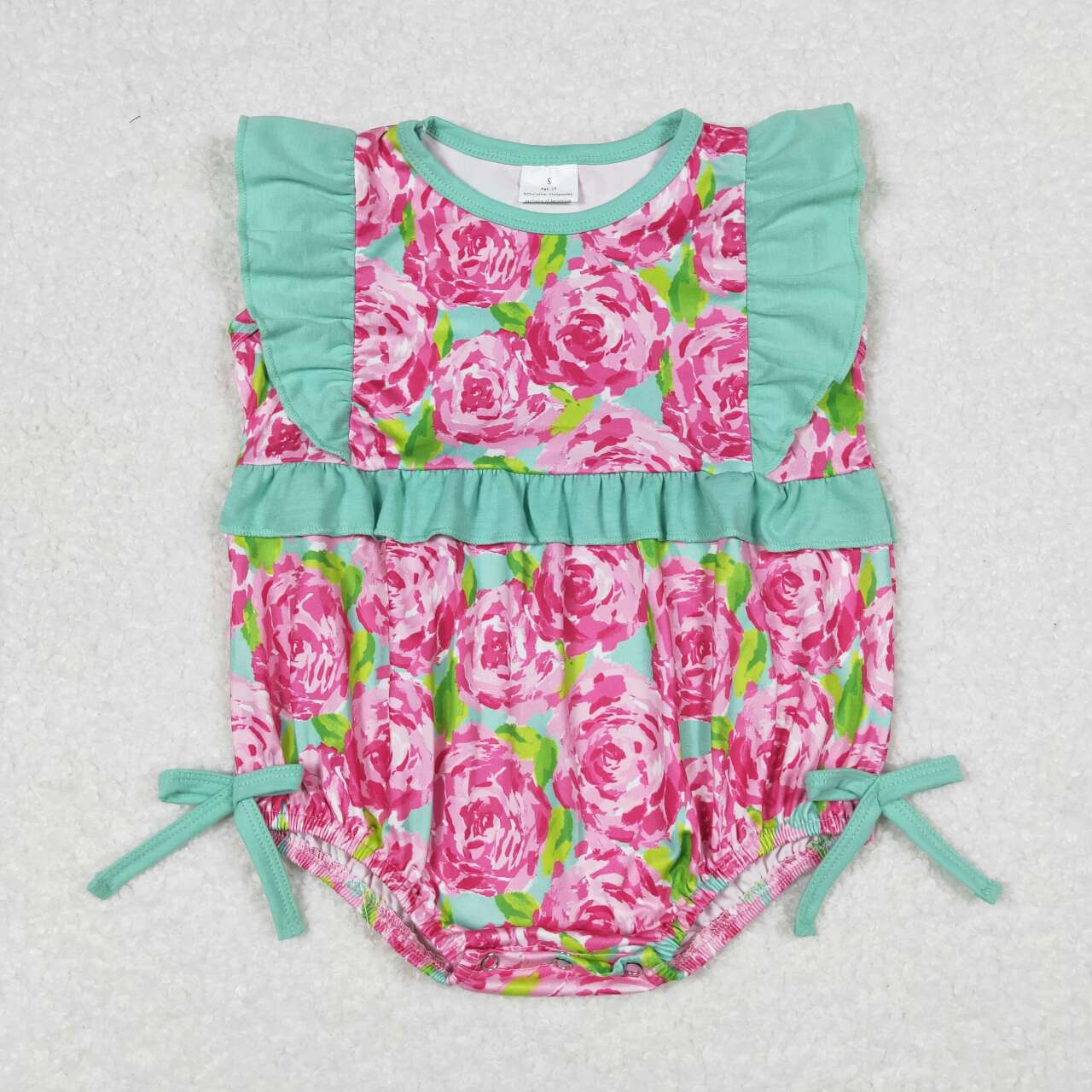 SR1034 Pink Flowers Print Baby Girls Summer Romper