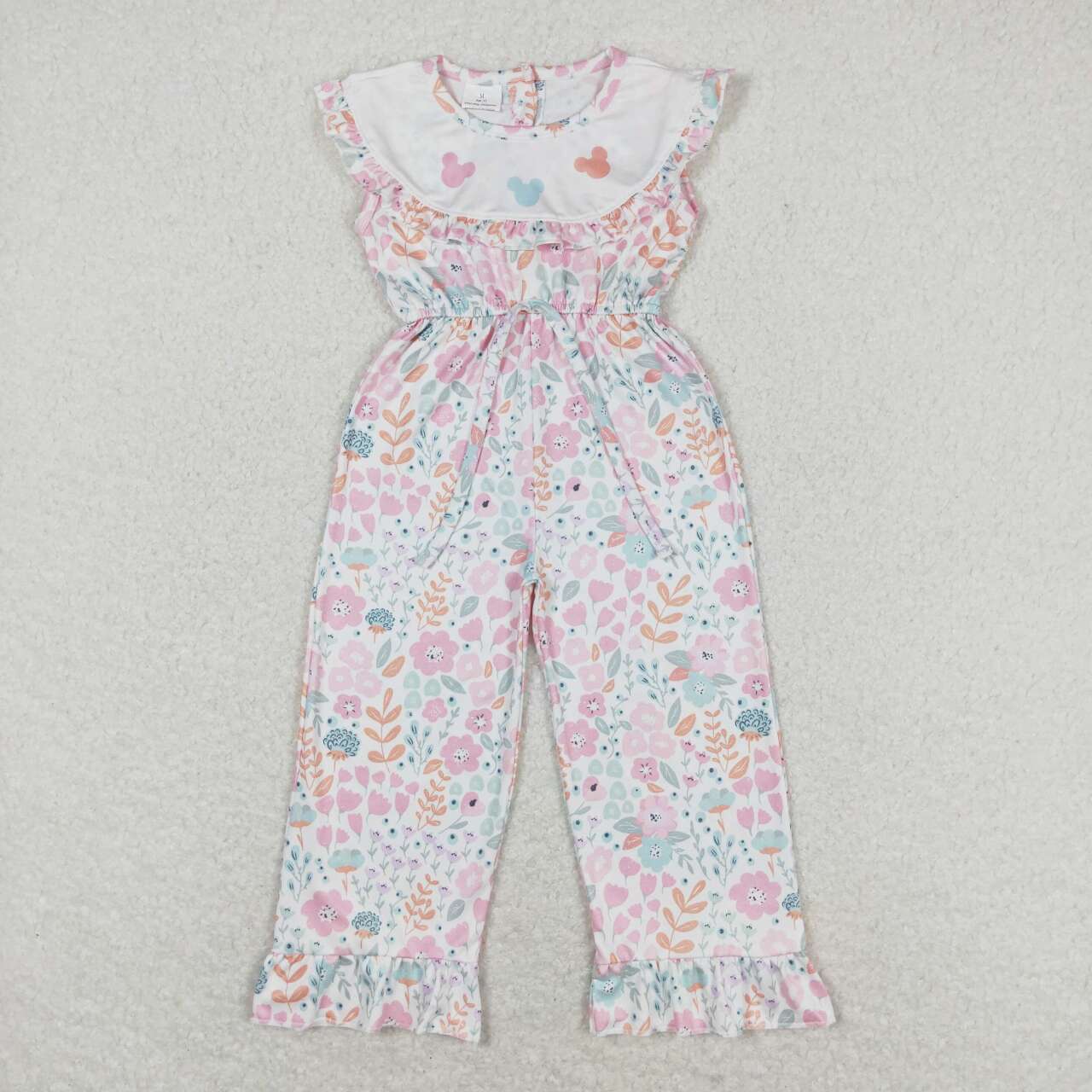 SR1139 Cartoon Mouse Flowers Print Girls Summer Jumpsuits