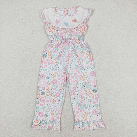 SR1139 Cartoon Mouse Flowers Print Girls Summer Jumpsuits