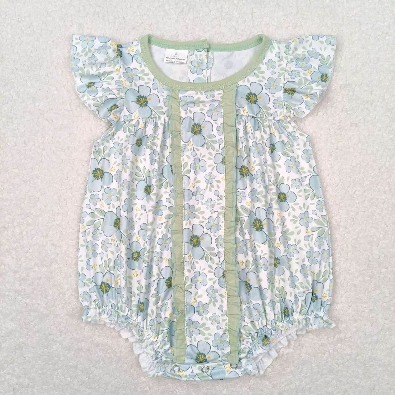 SR1180 Green Flowers Print Baby Girls Summer Romper