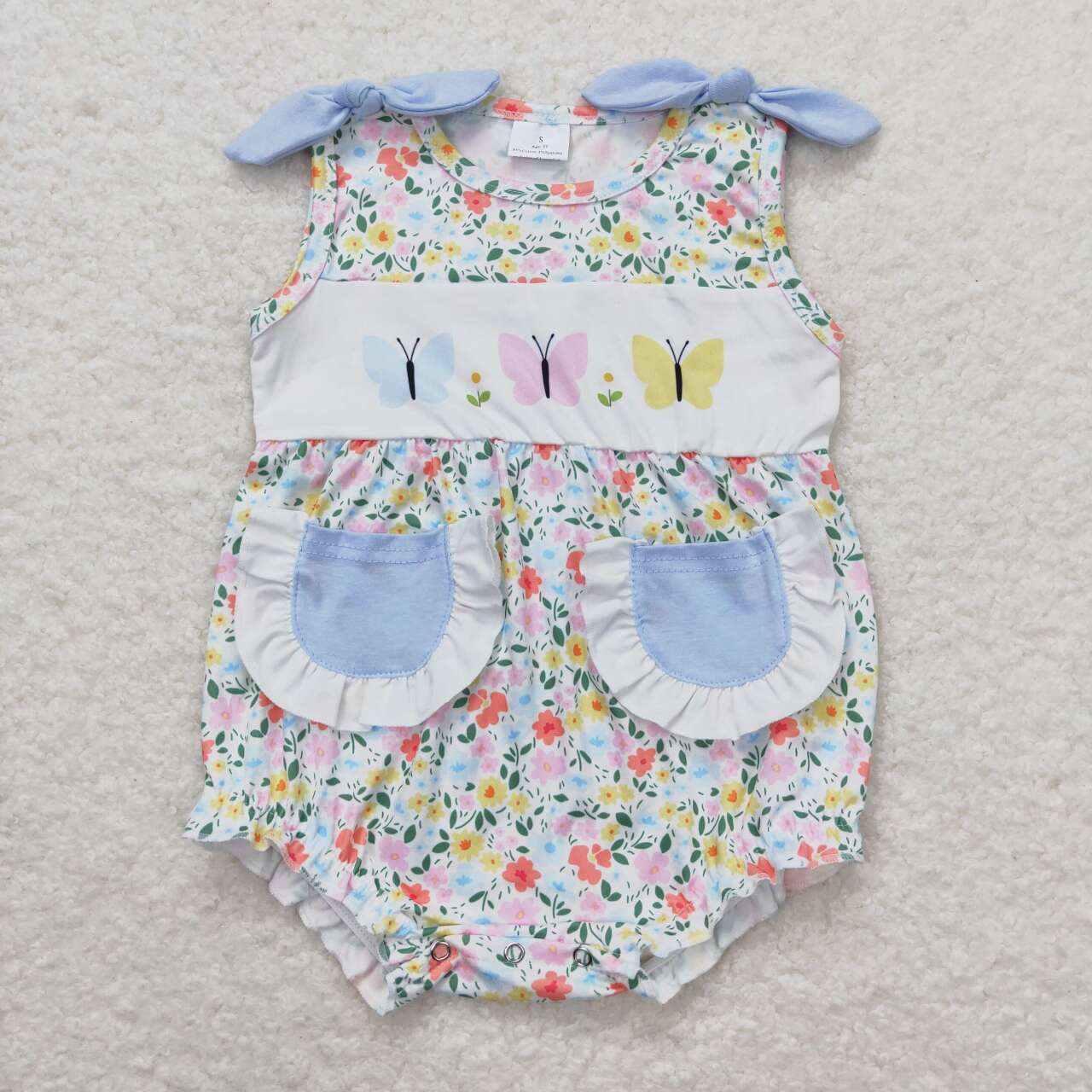 SR1192 Butterfly Flowers Print Baby Girls Summer Romper