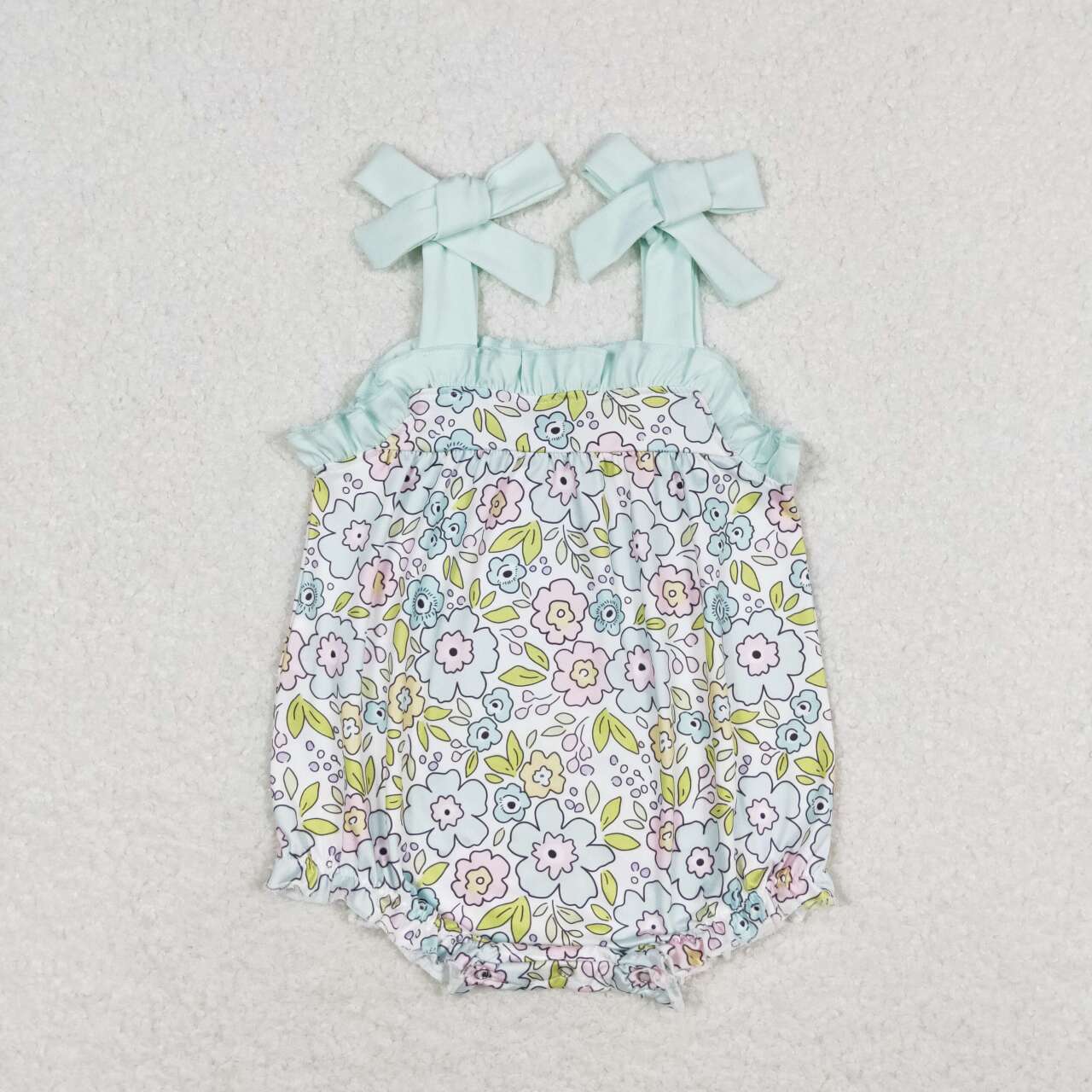 SR1456  Blue Flowers Print Baby Girls Summer Strap Romper