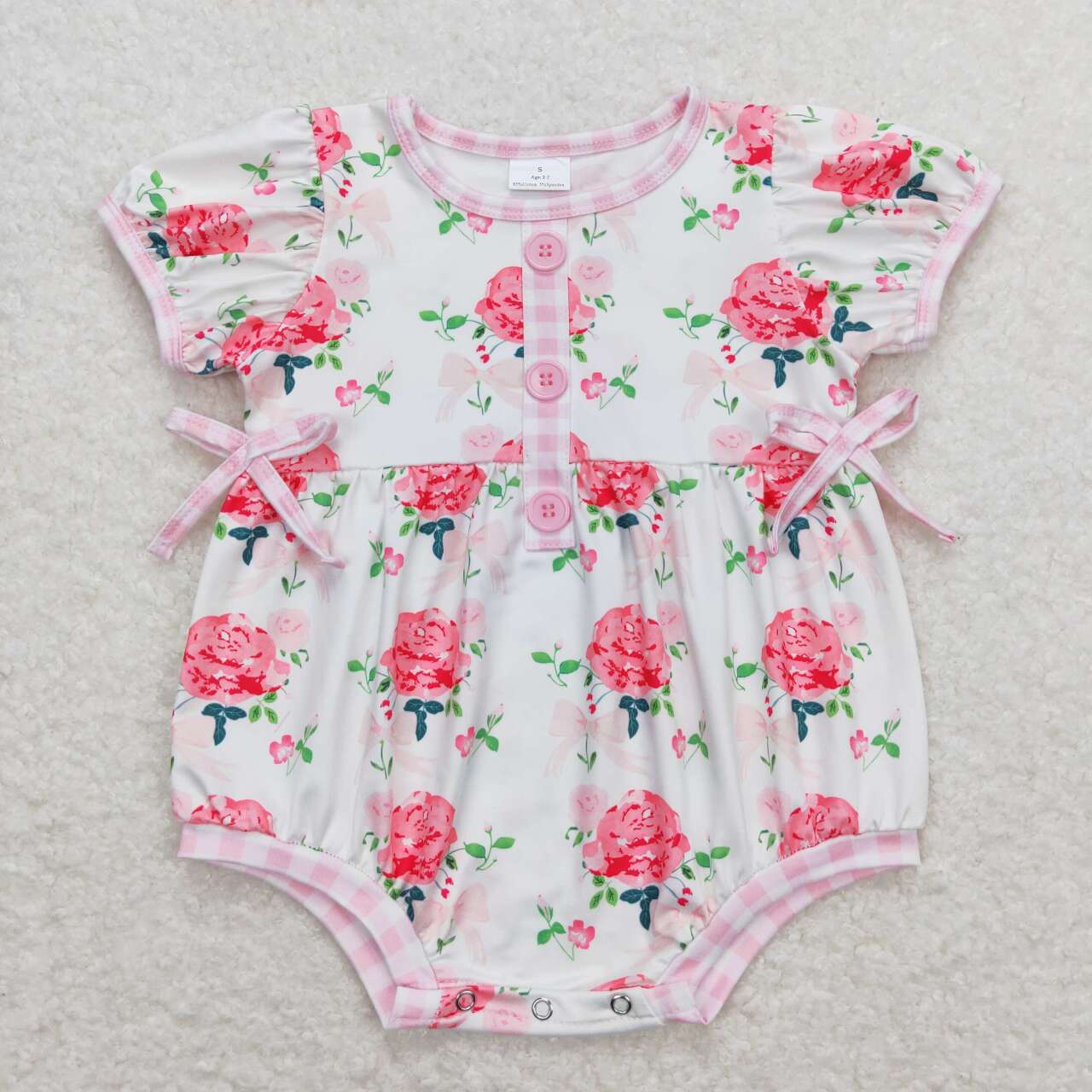 SR1160 Pink Flowers Print Baby Girls Summer Romper