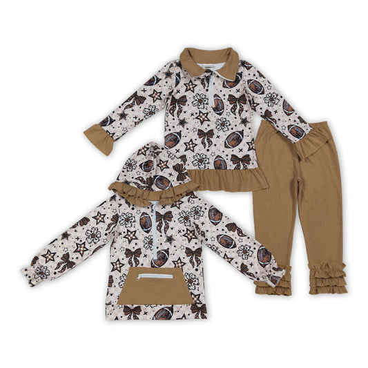 Football Flowers Bows Sisters Matching Clothes