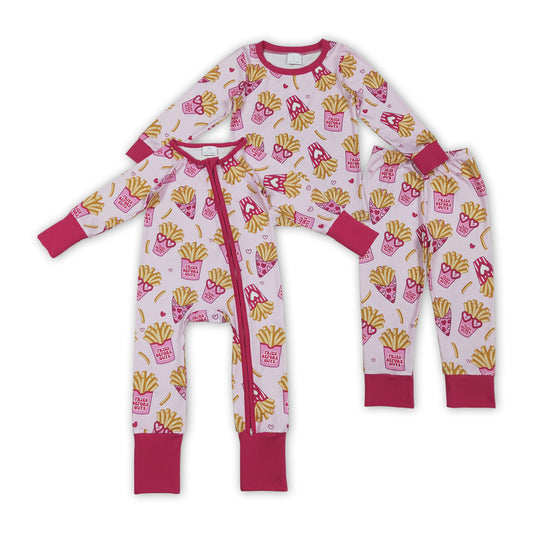 Fries Heart Print Girls Valentine's Day Matching Clothes Sisters Wear