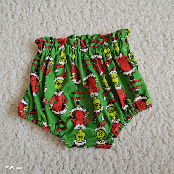 G5-16-3..';  Baby girls green forg Christmas bummie shorts