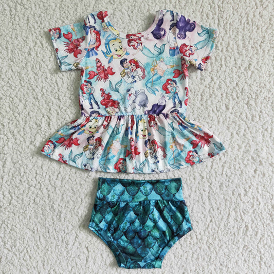 (Promotion)Cartoon Princess Fish Baby Girls Bummie Outfits GBO0035