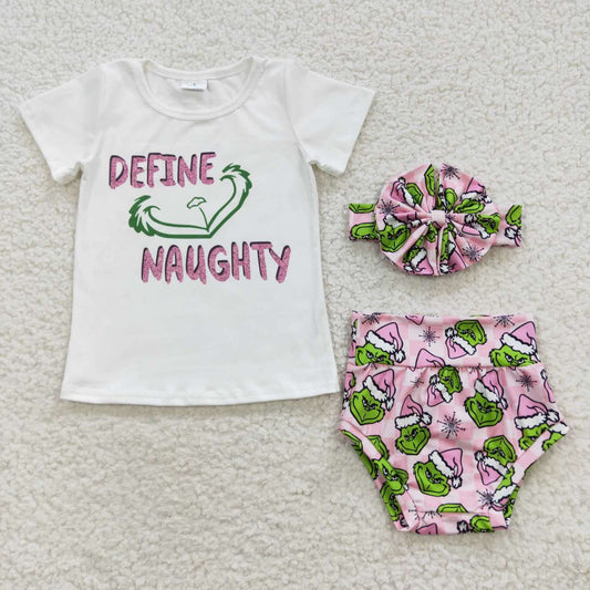 GBO0169 Pink Christmas frog baby girls bummie set