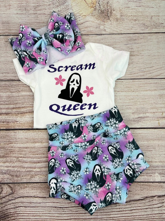 GBO0170 Scream queen baby girls tie dye Halloween bummie set