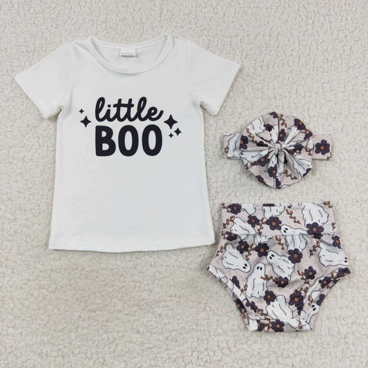 GBO0175 Little BOO top ghost shorts baby Halloween bummie sets