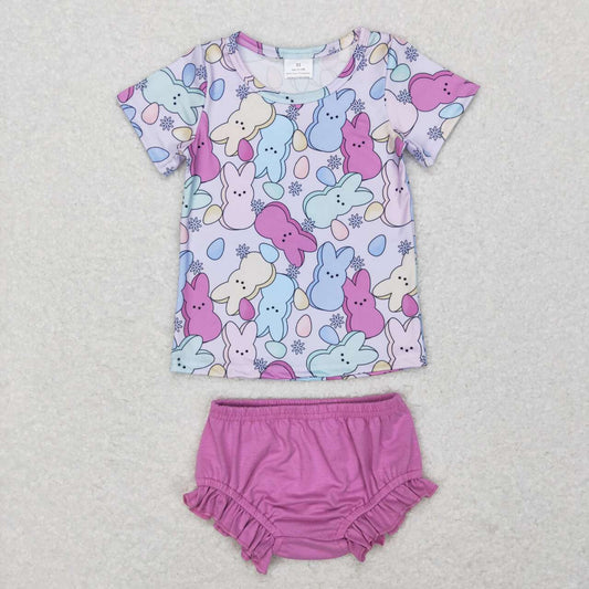 GBO0197 Colorful Bunny Egg Top Purple Shorts Baby Girls Easter Bummie Set