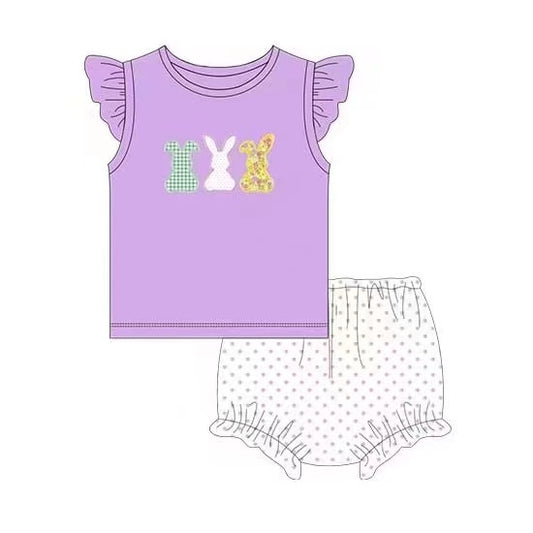 (Pre-order)GBO0198 Purple Bunny Baby Girls Easter Bummie Set