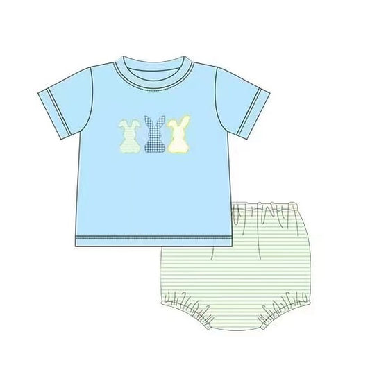 (Pre-order)GBO0199 Blue Bunny Baby Boys Easter Bummie Set