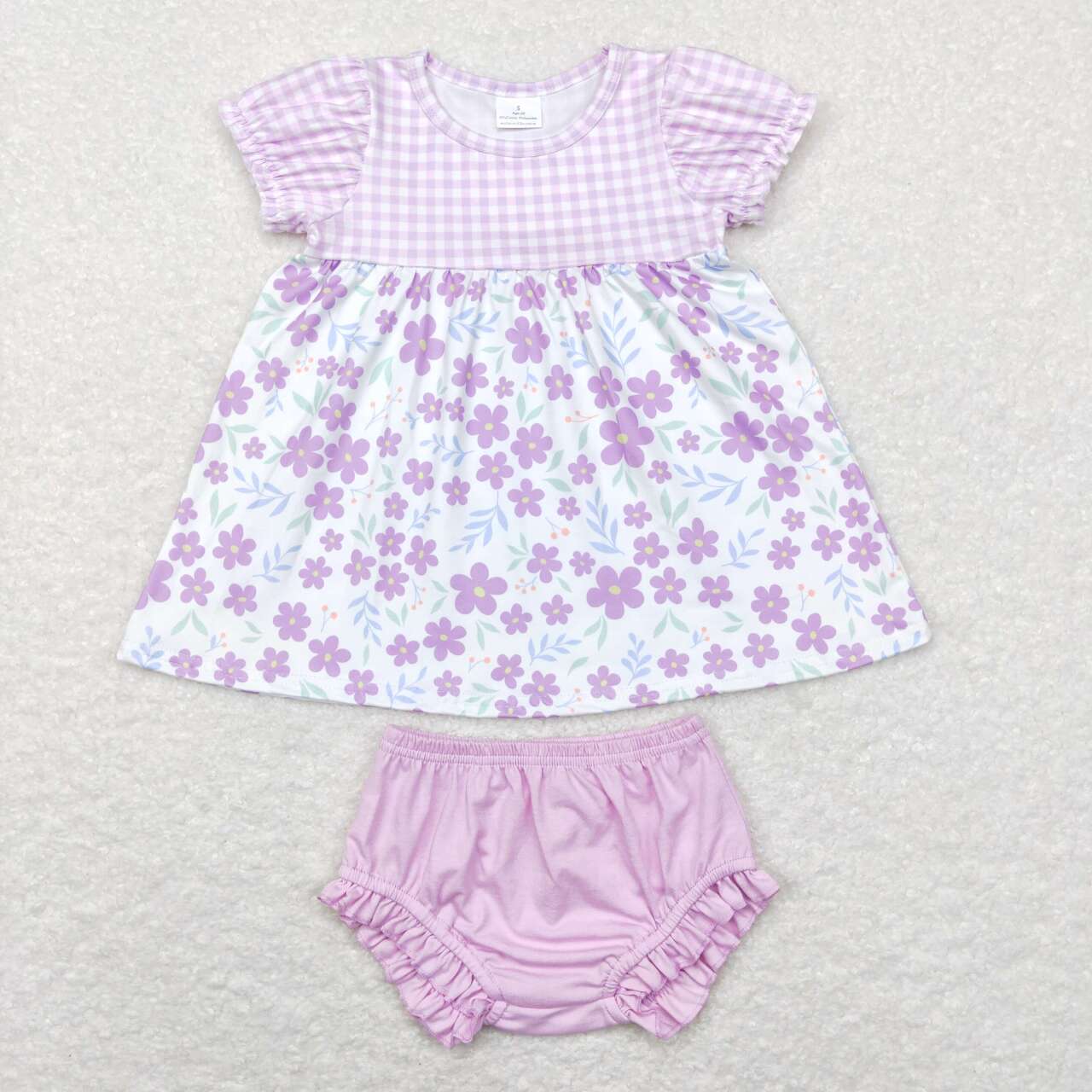 GBO0214 Purple Flowers Print Baby Girls Bummie Set
