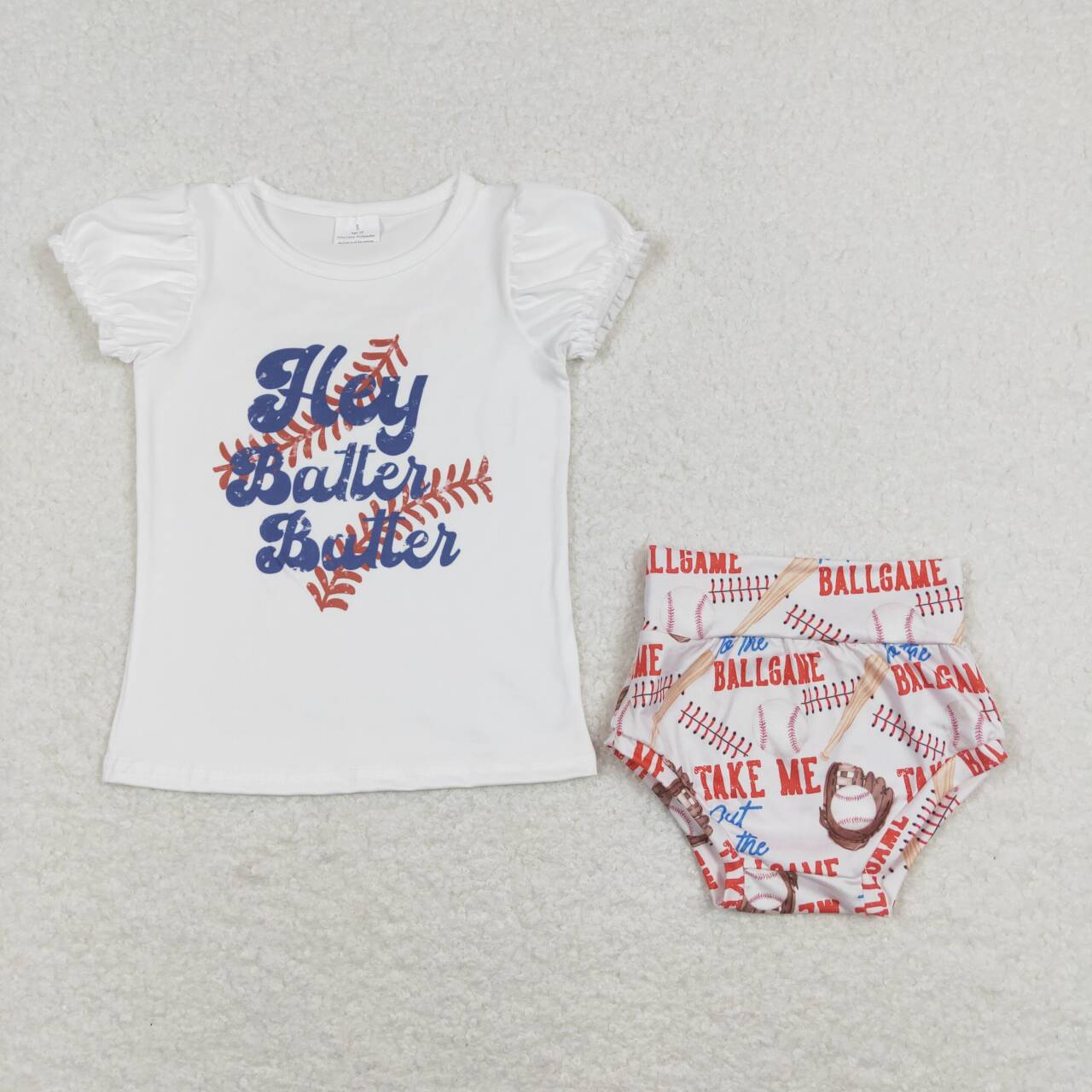 GBO0218 Baseball Print Baby Girls Summer Bummie Set