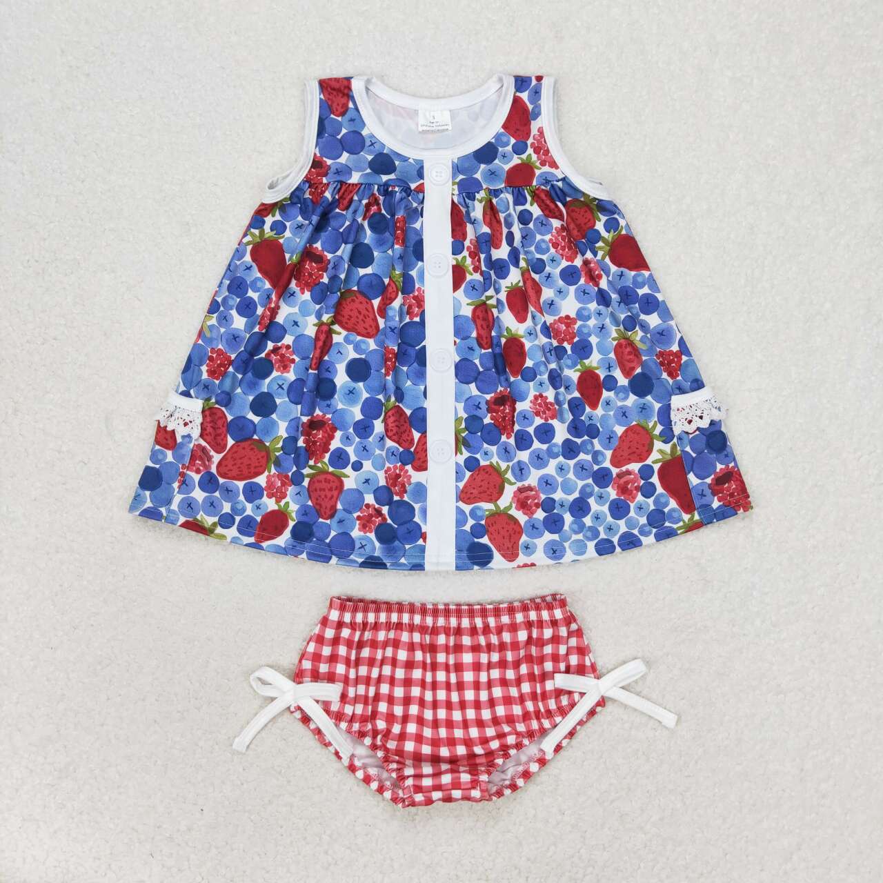 GBO0268 Strawberry Blueberry Print Baby Girls Summer Bummie Set