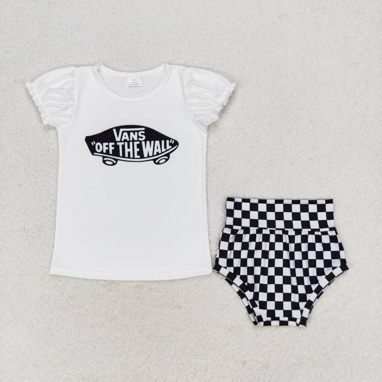 GBO0284 OFF THE WALL Print Top Plaid Shorts Baby Girls Summer Bummie Set