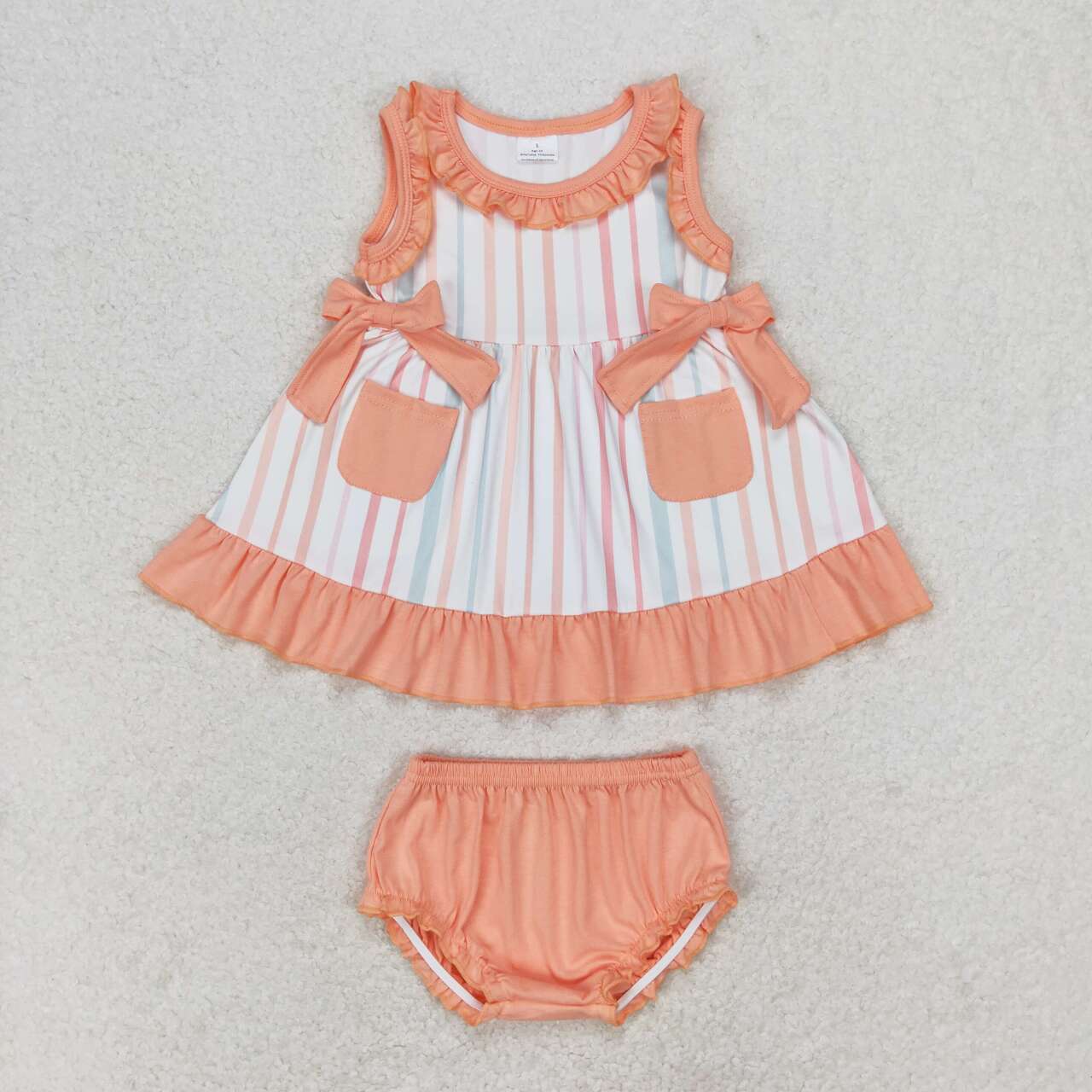 GBO0293 Stripes Print Tunic Top Baby Girls Summer Bummie Set