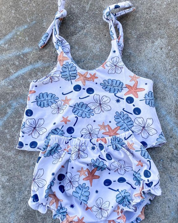 (Pre-order)GBO0296 Leaves Stars Baby Girls Summer Bummie Set