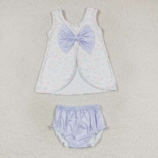 GBO0325 Small Flowers Backless Top Baby Girls Summer Bummie Set