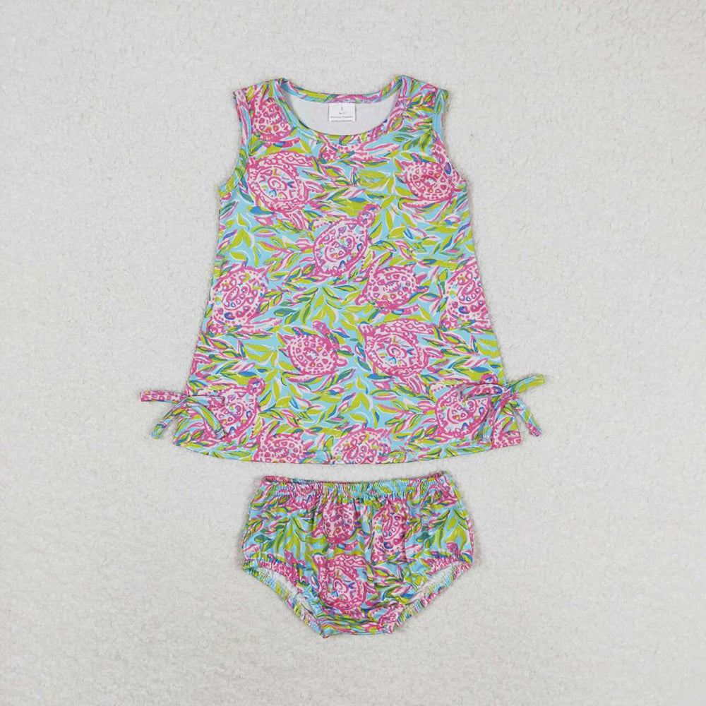 4 Colors Seaweed Print Baby Girls Summer Bummie Set Sisters Wear