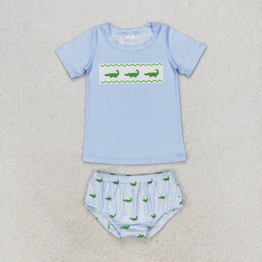 GBO0370 Crocodile Print Baby Boys Summer Bummie Sets