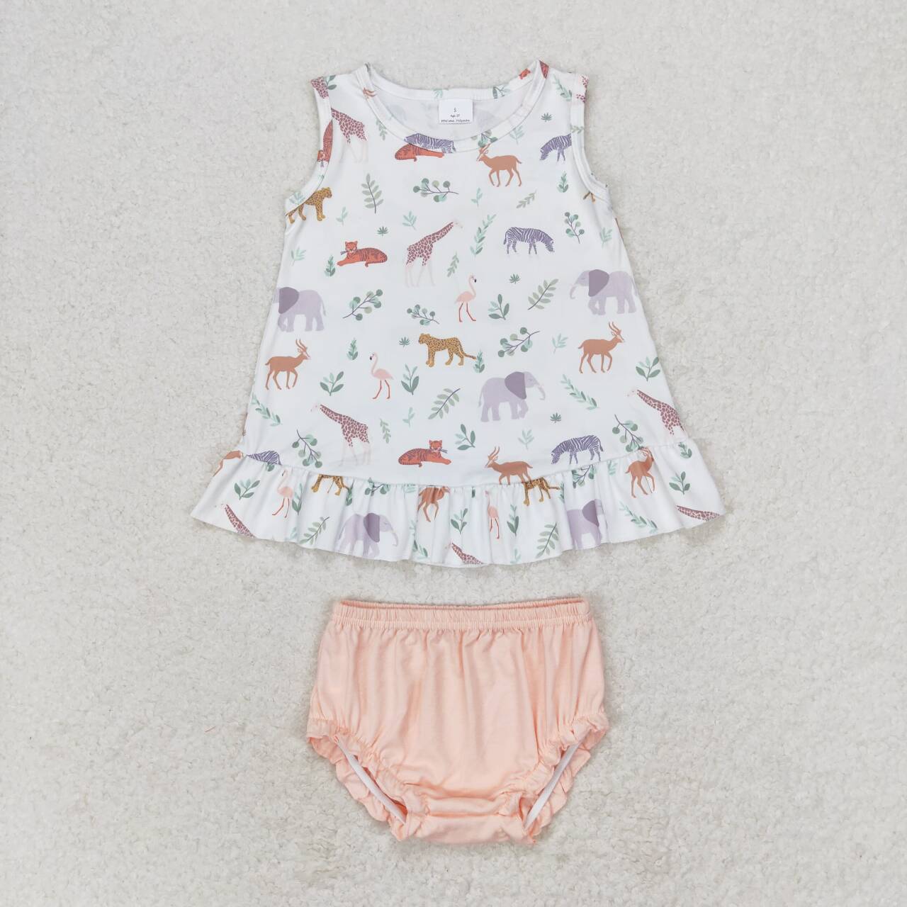 GBO0372 Animals Print Baby Girls Summer Bummie Sets