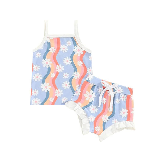 (Pre-order)GBO0383 Blue Flowers Baby Girls Summer Bummie Sets