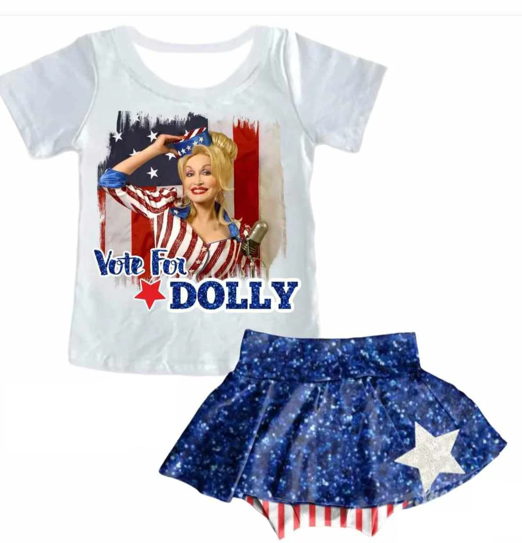 (Pre-order)GBO0388 Singer Dolly Stars Print Baby Girls 4th of July Bummie Sets