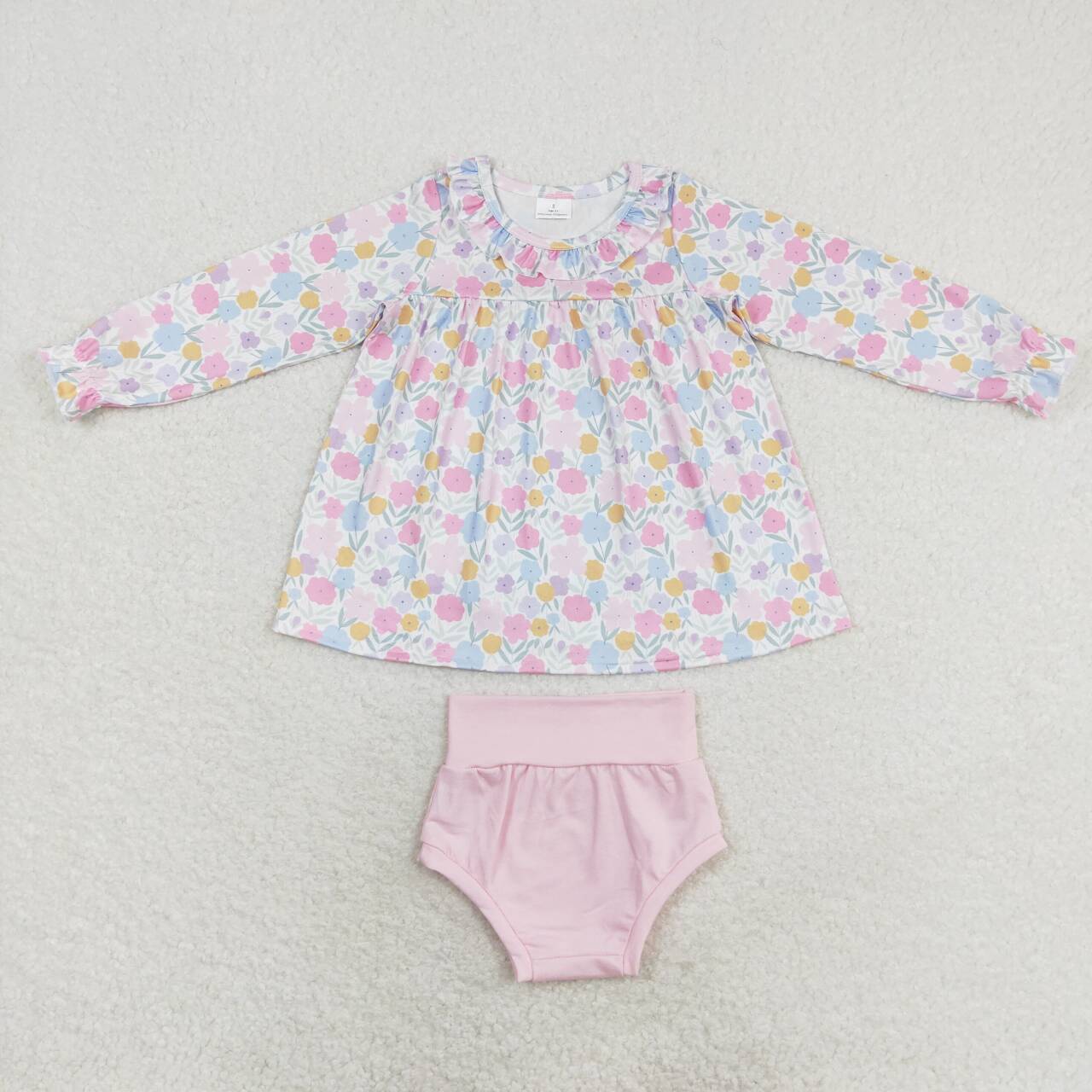 GBO0391 Flowers Tunic Top Pink Shorts Baby Girls Bummie Sets