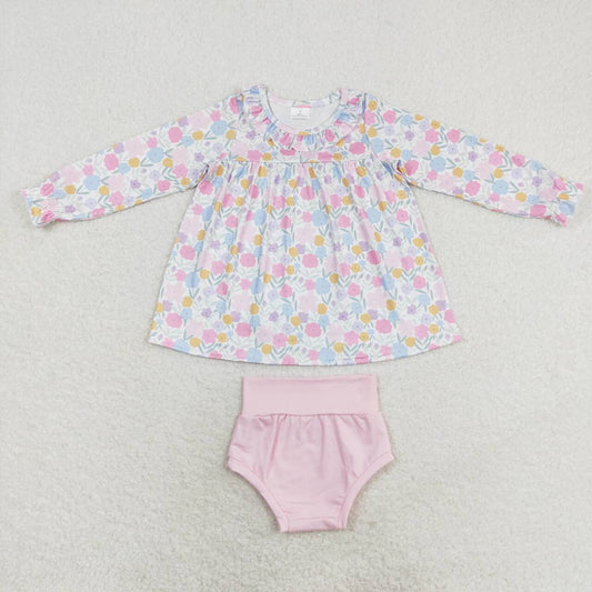 GBO0391 Flowers Tunic Top Pink Shorts Baby Girls Bummie Sets