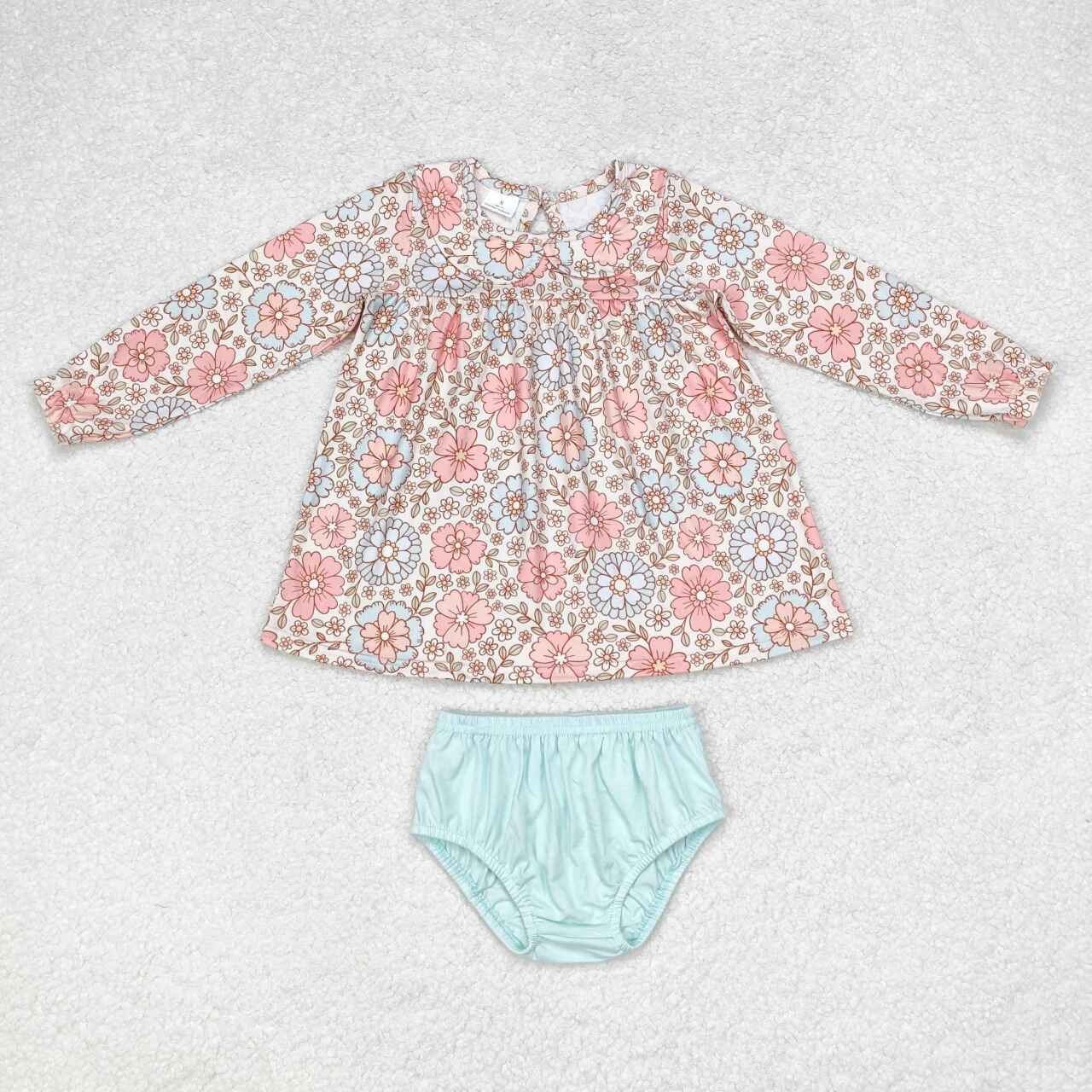 GBO0397 Flowers Tunic Top Baby Girls Fall Bummie Sets