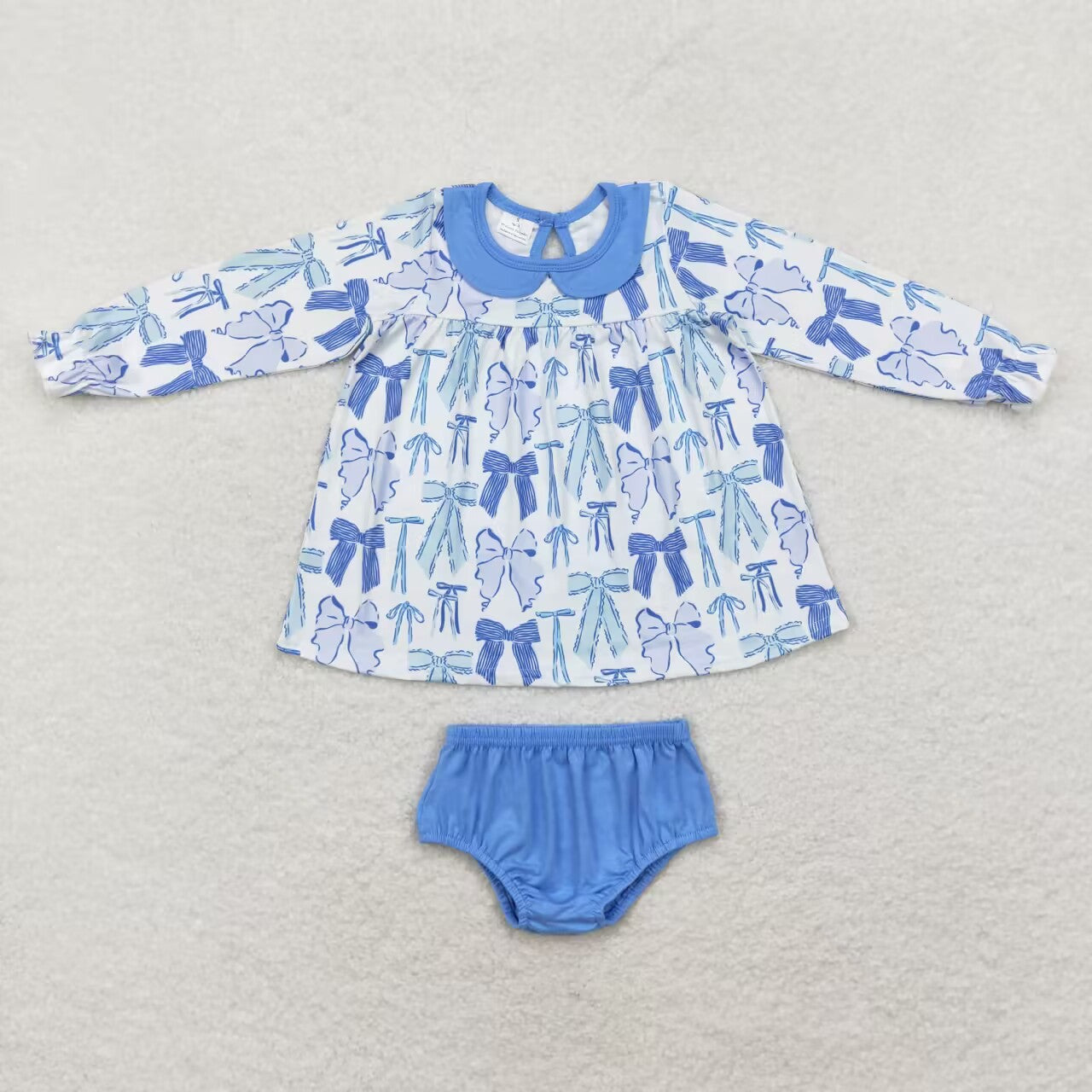 GBO0423 Blue Bows Tunic Top Shorts Baby Girls Fall Bummie Sets