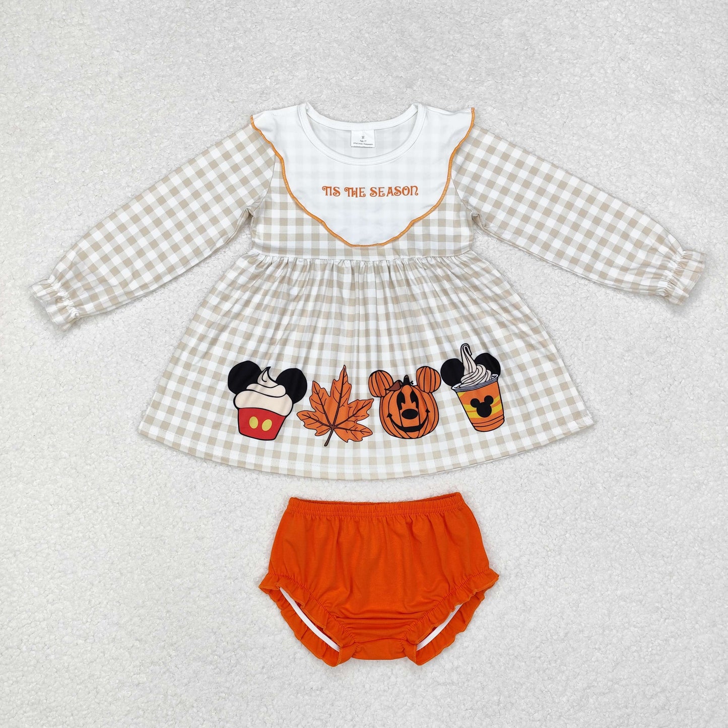 GBO0442 Cartoon Mouse Pumpkin Tunic Top Orange Shorts Baby Girls Fall Bummie Set