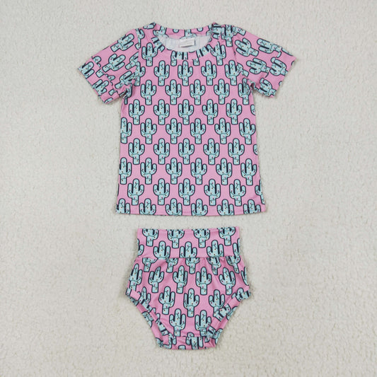 GBO0446 Pink Cactus Print Baby Girls Summer Bummie Set