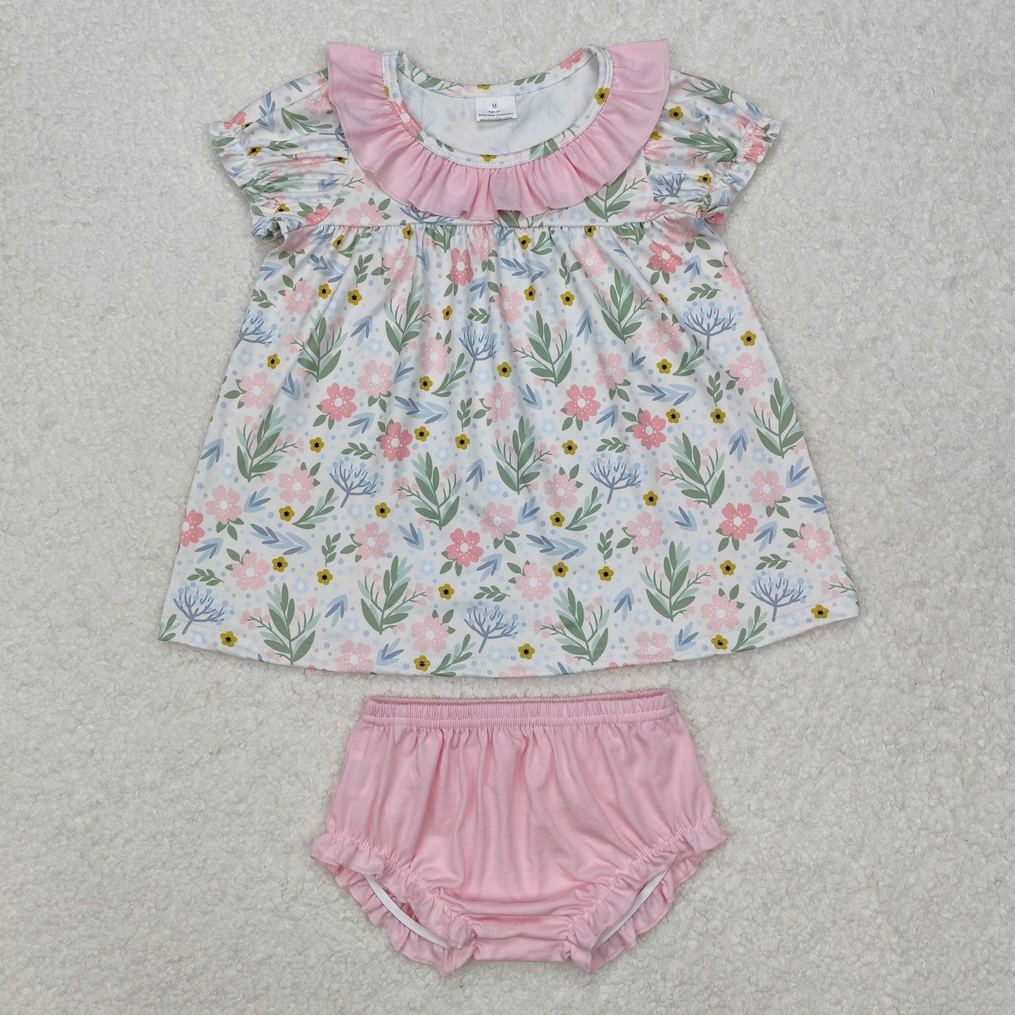 GBO0449 Flowers Tunic Top Pink Shorts Baby Girls Summer Bummie Set