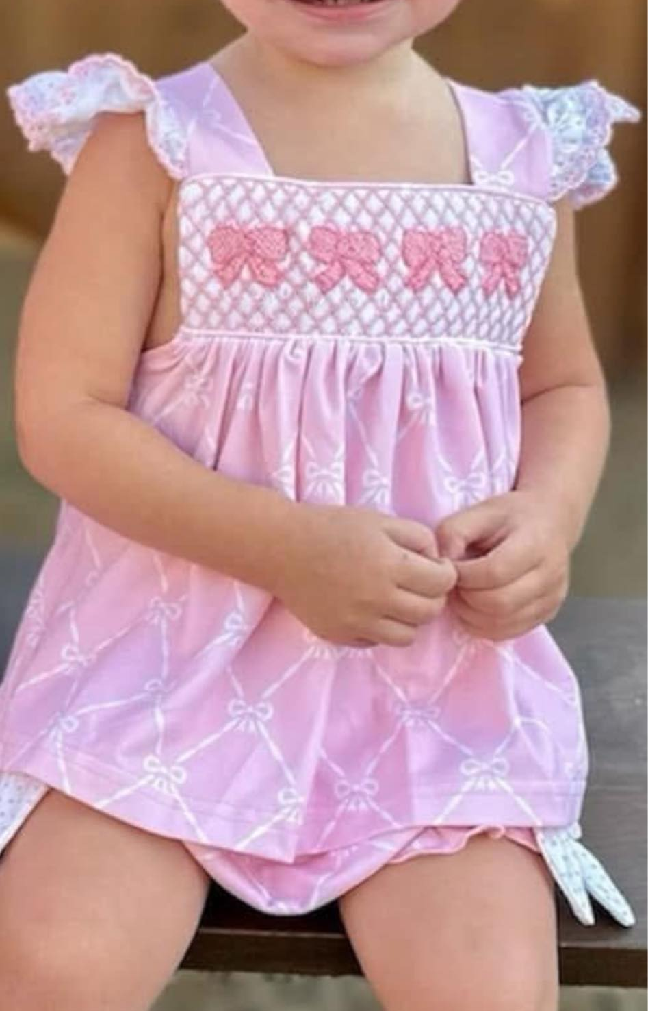 (Pre-order)GBO0465 Pink Bows Print Baby Girls Summer Bummie Set