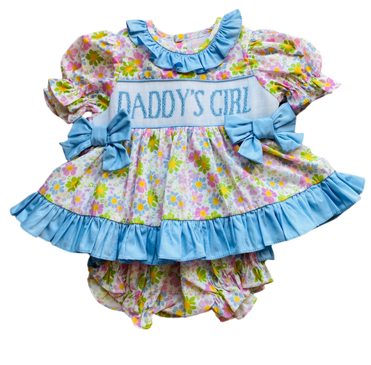 (Pre-order)GBO0499  DADDYS GIRL Flowers Tunic Top Ruffle Shorts Baby Girls Summer Bummie Set