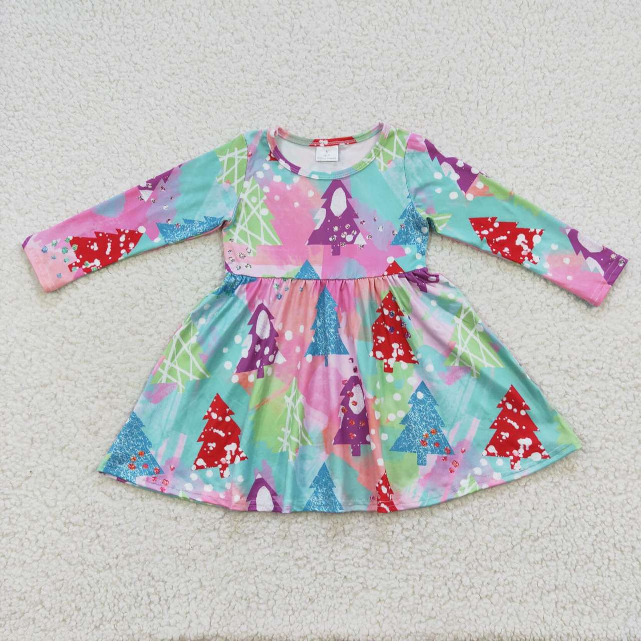 GLD0241 Tie-dye Christmas tree girls knee length dress